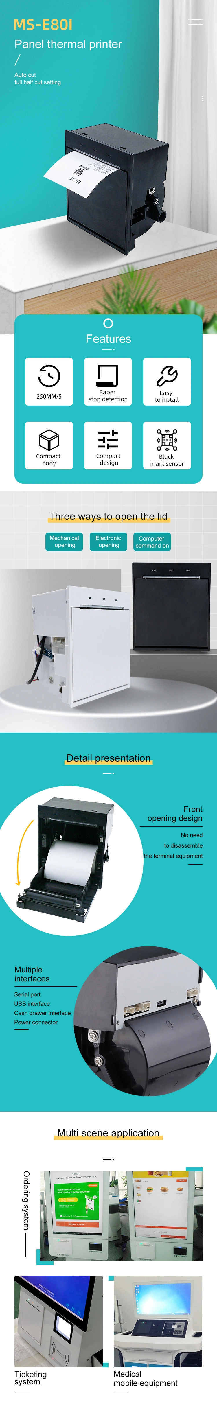 Ms-E80I Mounted Structure Embedded Printer 80mm Kiosk Panel Thermal Printer for Self Service Machine