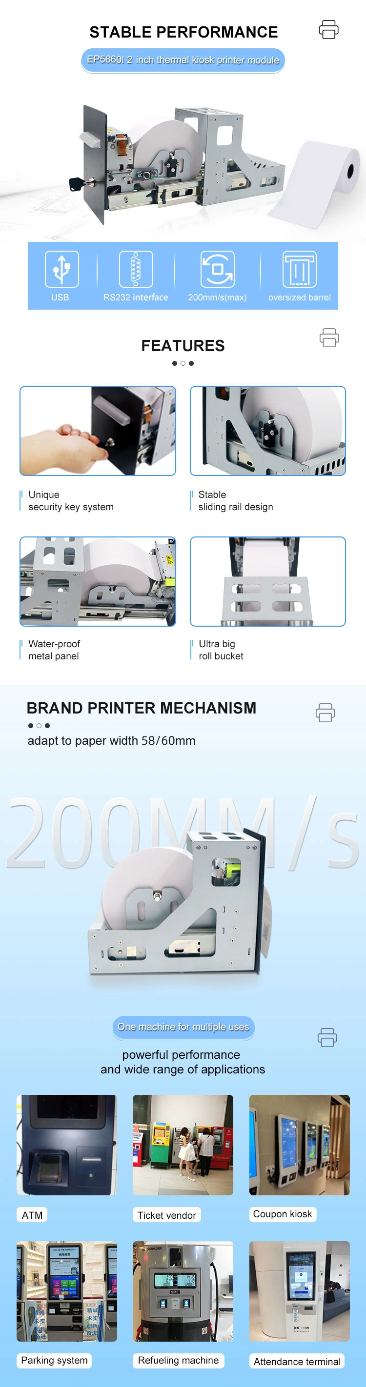 Hot Sell Panel Thermal Printer 58mm Big Paper Roll Embedded Thermal Receipt Printer