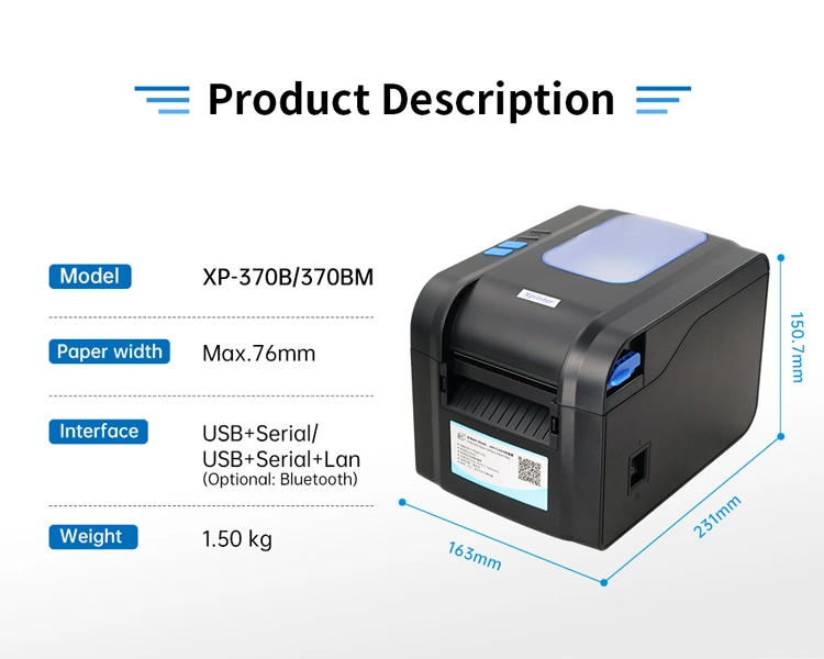 Xprinter XP-370B High Performance 3 Inch Thermal Barcode Printer Shipping Label Printer