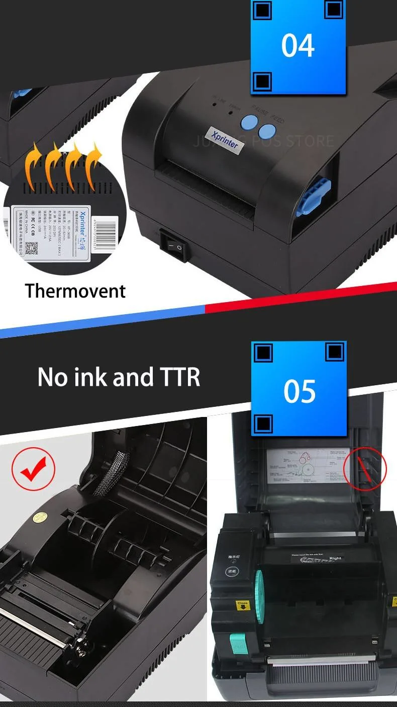 Thermal Label/Receipt Barcode Printer Support ESC/POS/Tsc Thermal Printer